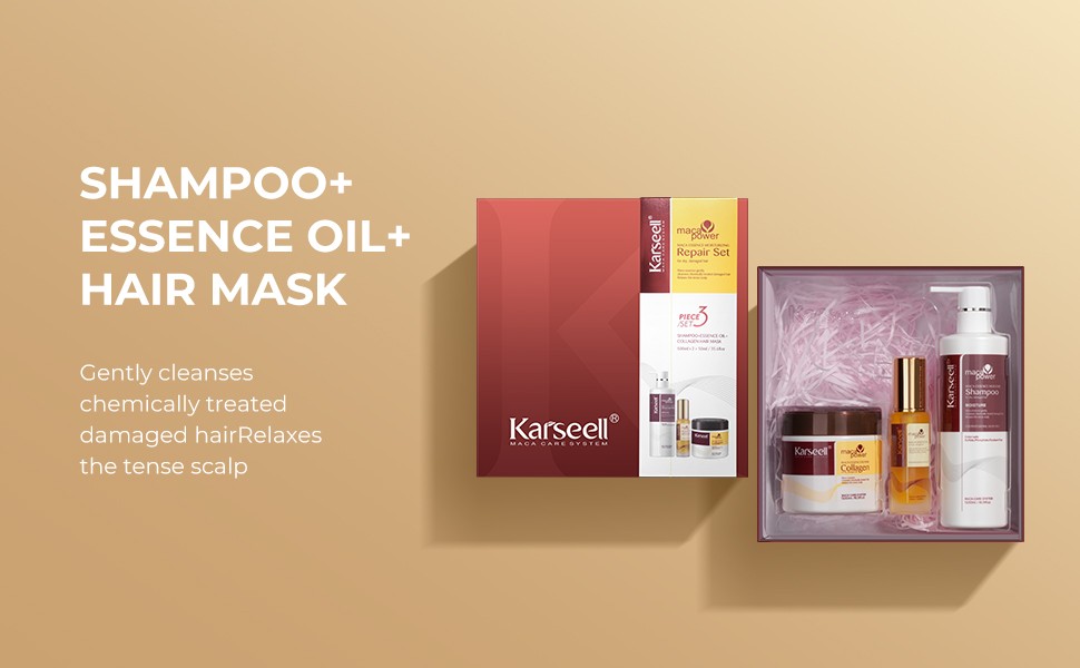Karseell Collagen Hair Treatment Deep Repair Conditioning, Hair mask Shampoo and Argan Oil Set for Dry Damaged Hair All Hair Types (3)