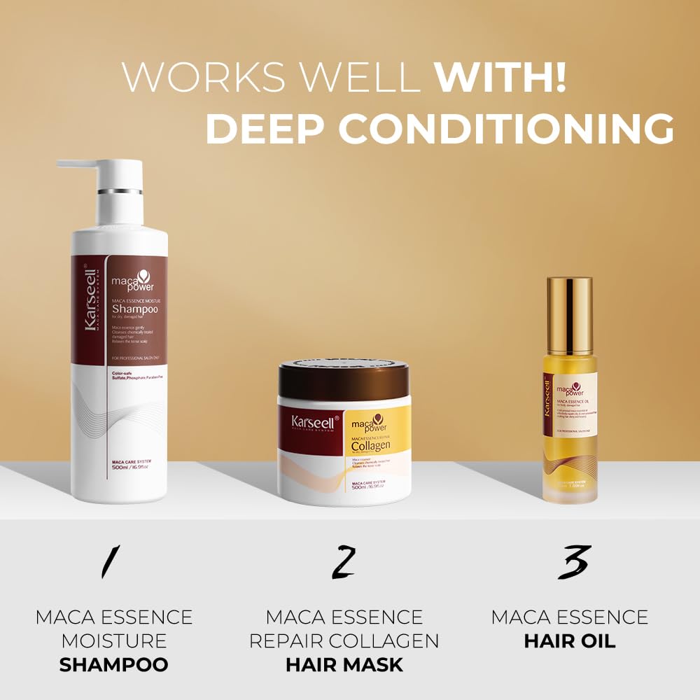 Karseell Collagen Hair Treatment Deep Repair Conditioning, Hair mask Shampoo and Argan Oil Set for Dry Damaged Hair All Hair Types (3)