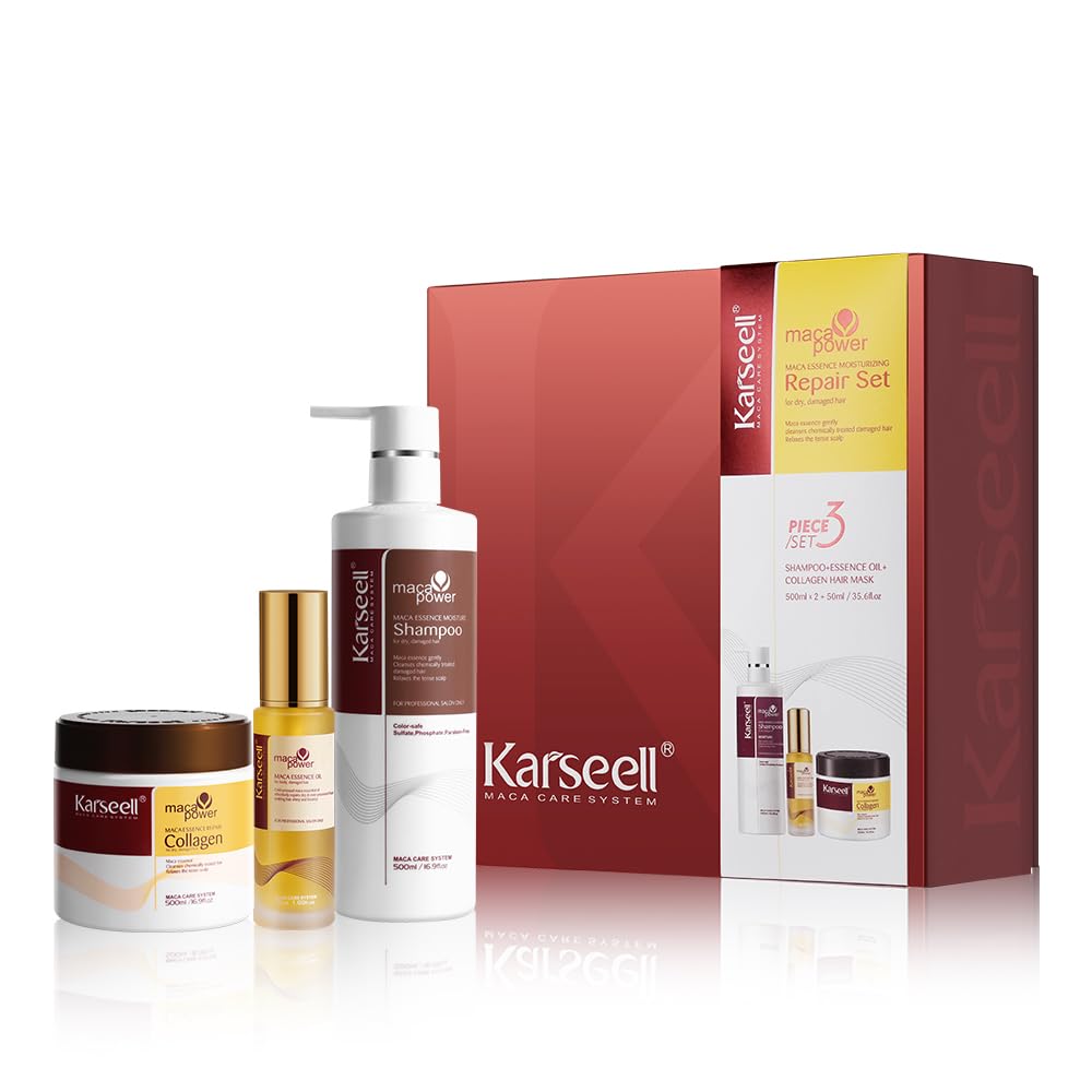 Karseell Collagen Hair Treatment Deep Repair Conditioning, Hair mask Shampoo and Argan Oil Set for Dry Damaged Hair All Hair Types (3)